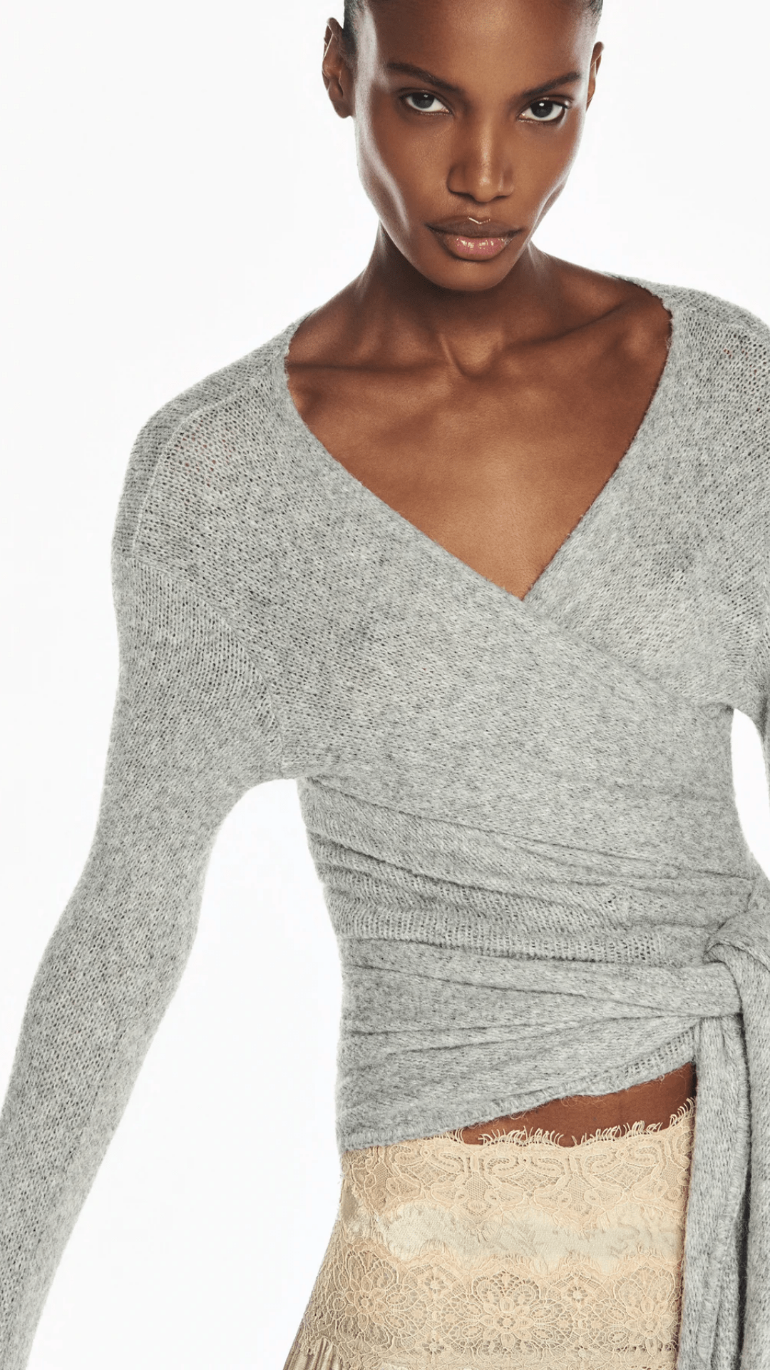 Blusa Cashecouer Tricot Cinza Renda Punho