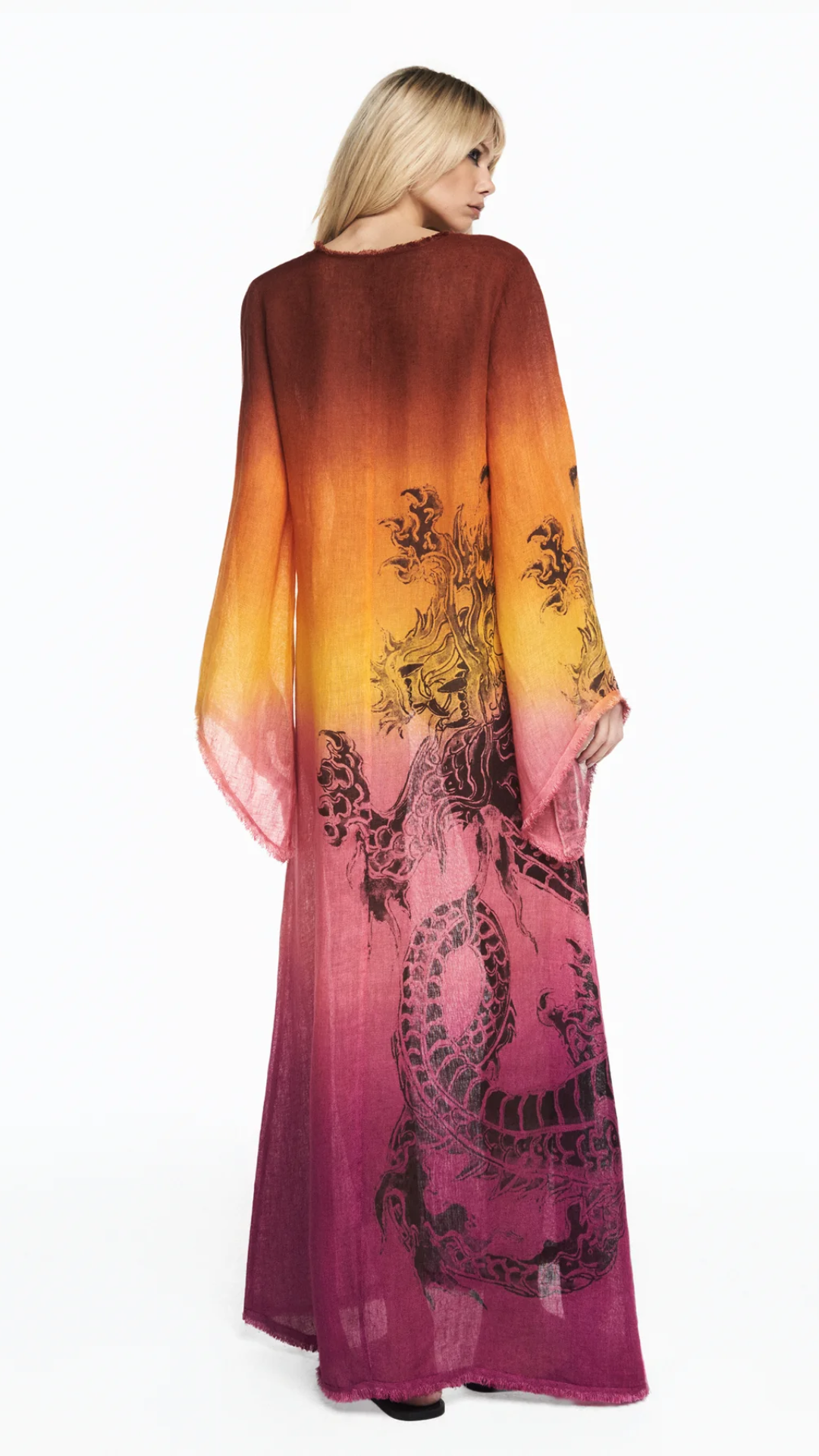 Vestido Túnica Organza de Linho Tie Dye Tattoo Dragão