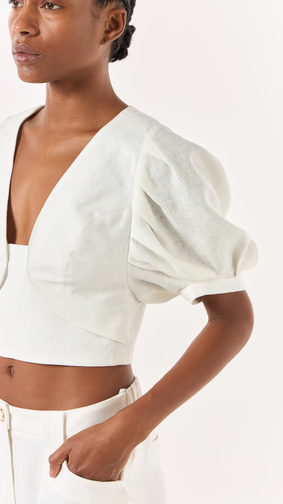 Blusa Cropped Mangas Bufantes Off Shell