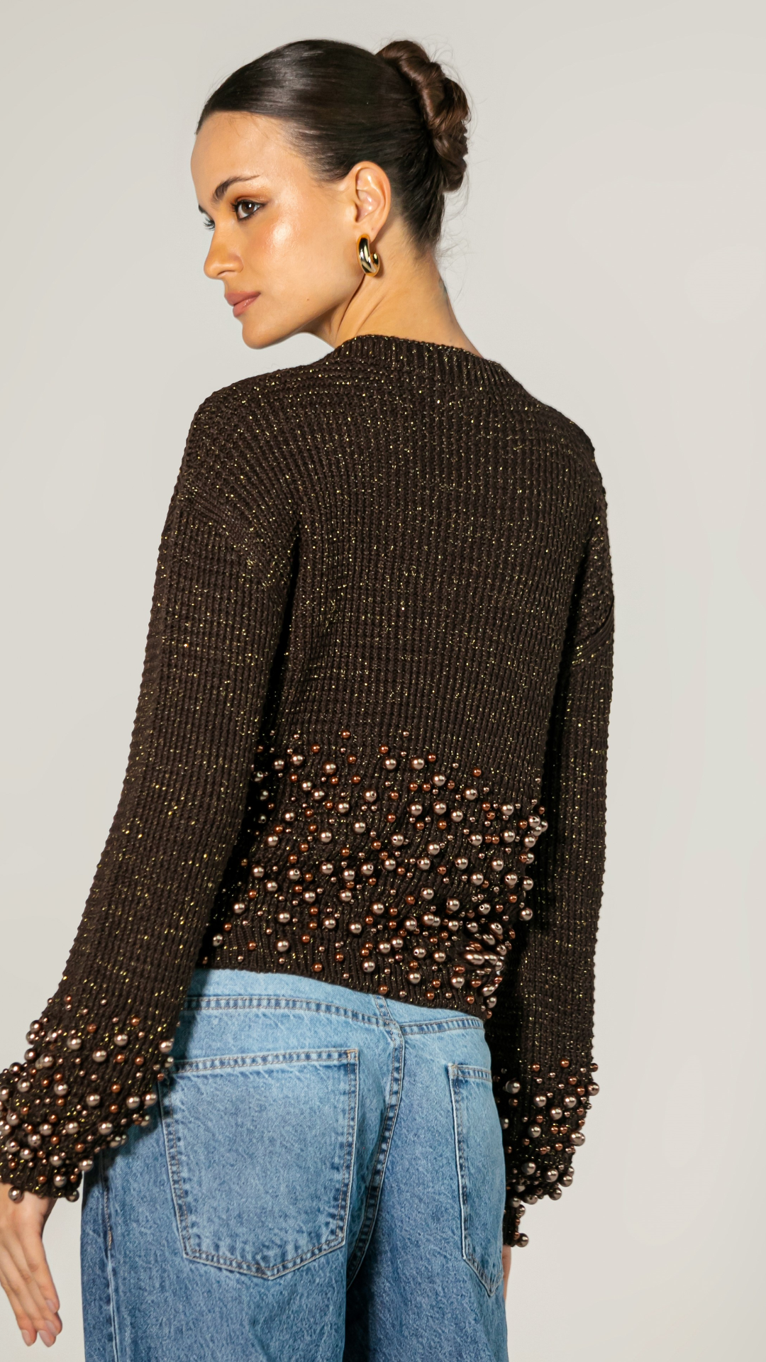Blusa Tricot Manga Longa Marrom