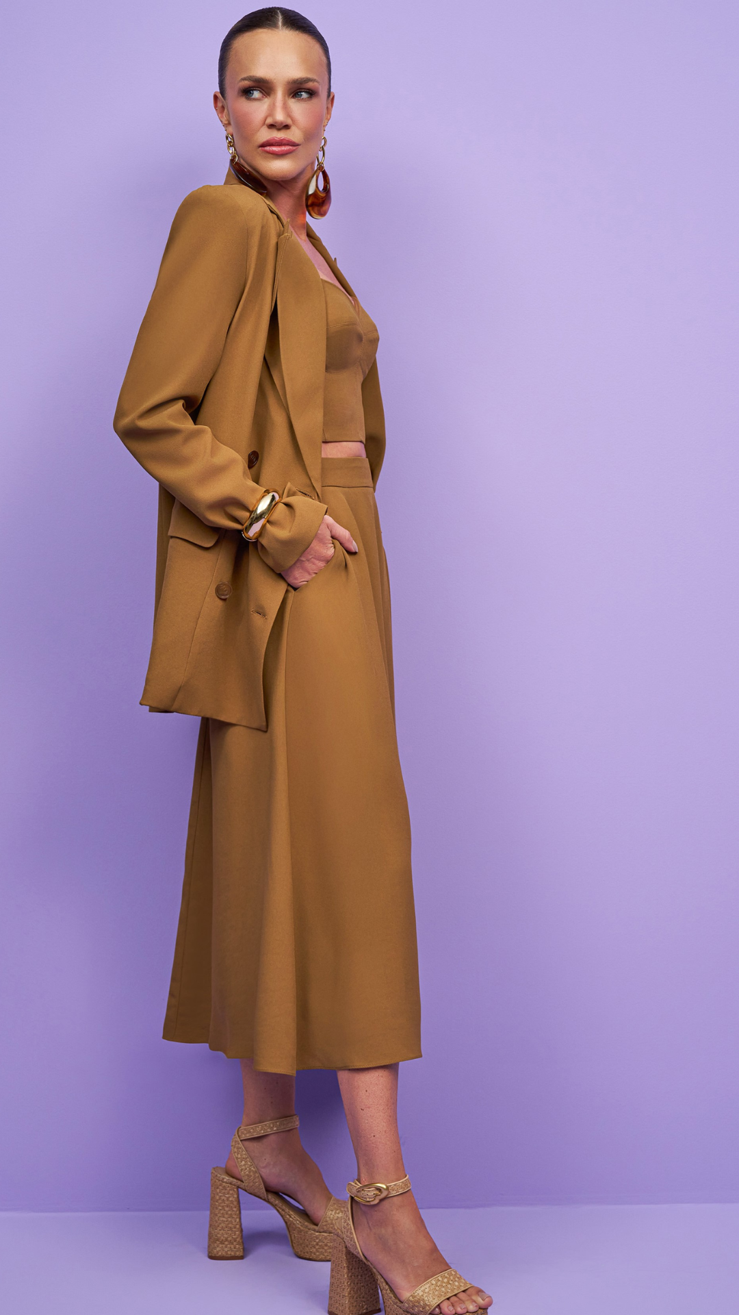 Saia Midi Godê Camel