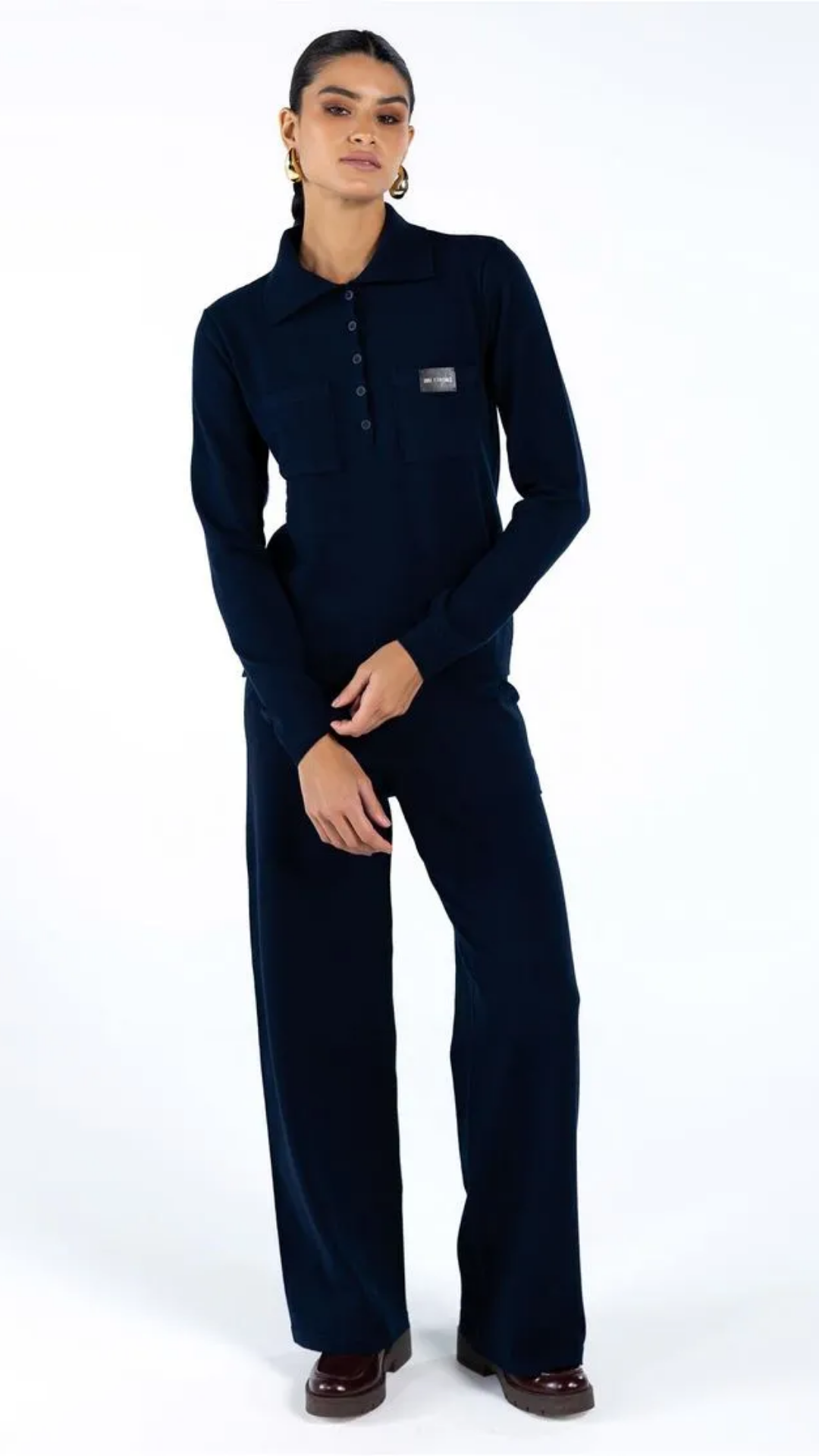 Conjunto de Tricot Gola Polo e Calça Azul Marinho