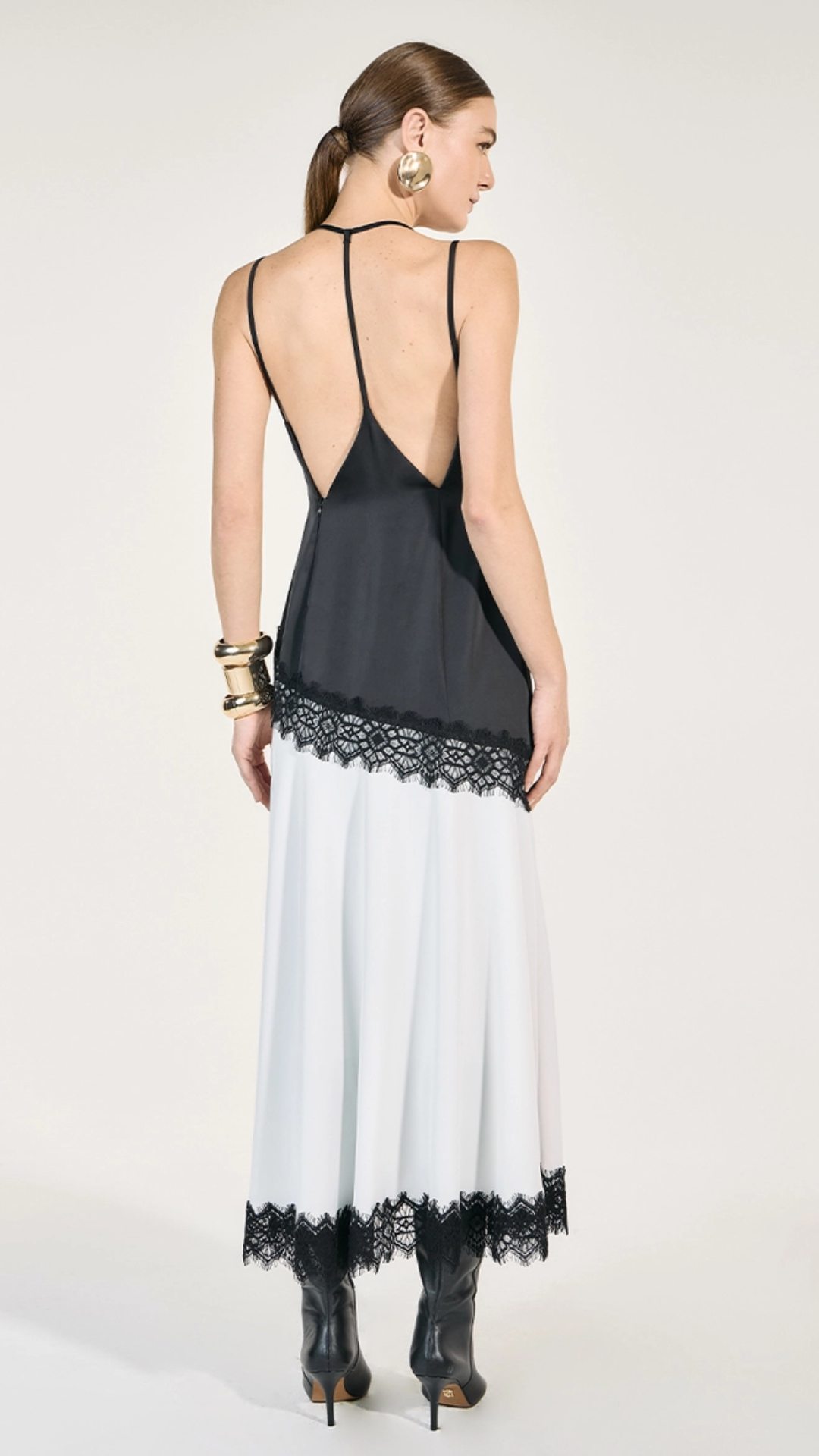 Vestido Slip Detalhe em Renda Preto e Branco