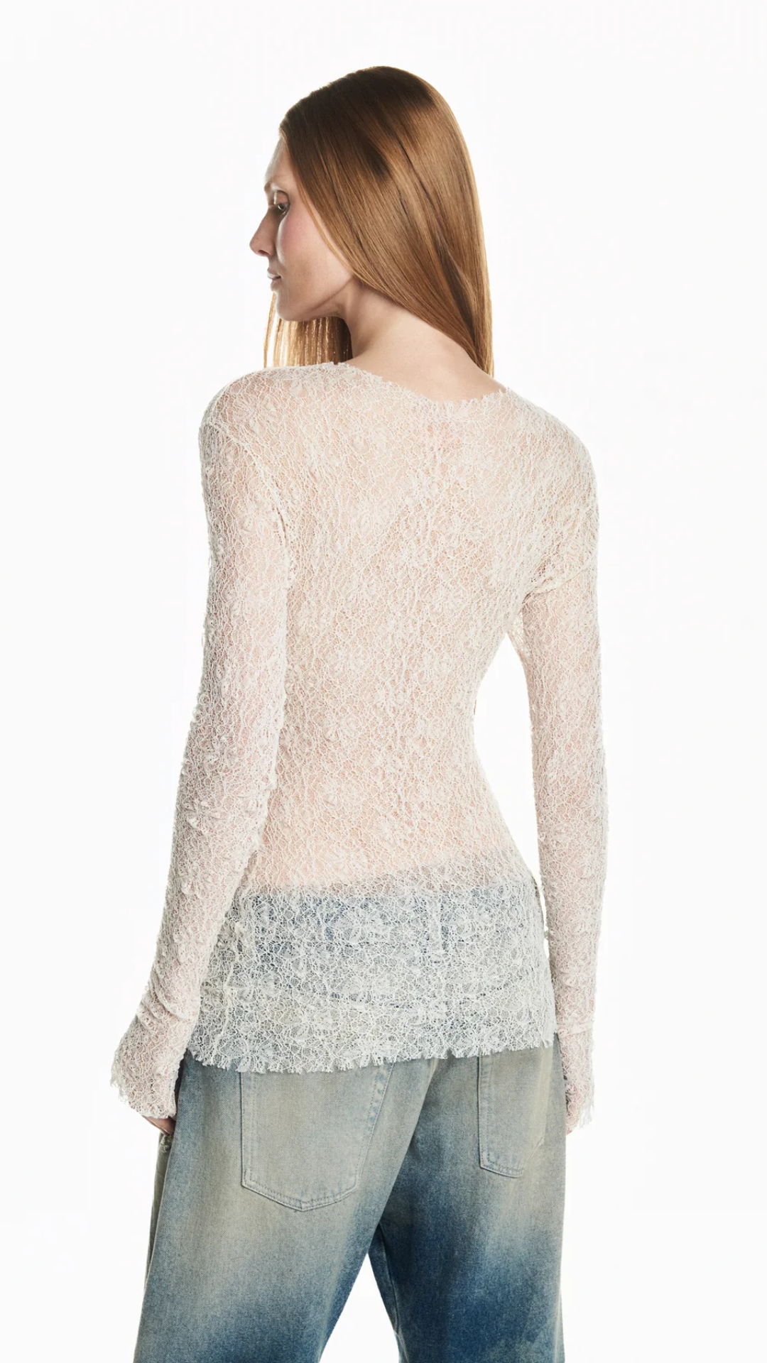 Blusa Manga Longa Renda Areia