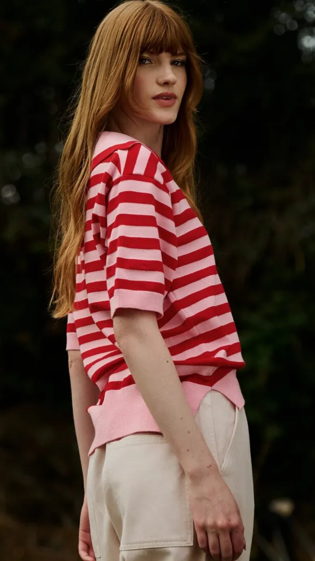 Blusa Polo Listrada Rosa e Vermelho