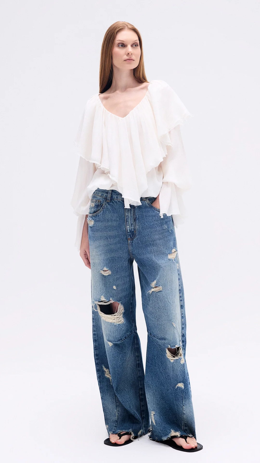 Bata Babados Algodão e Seda Off White
