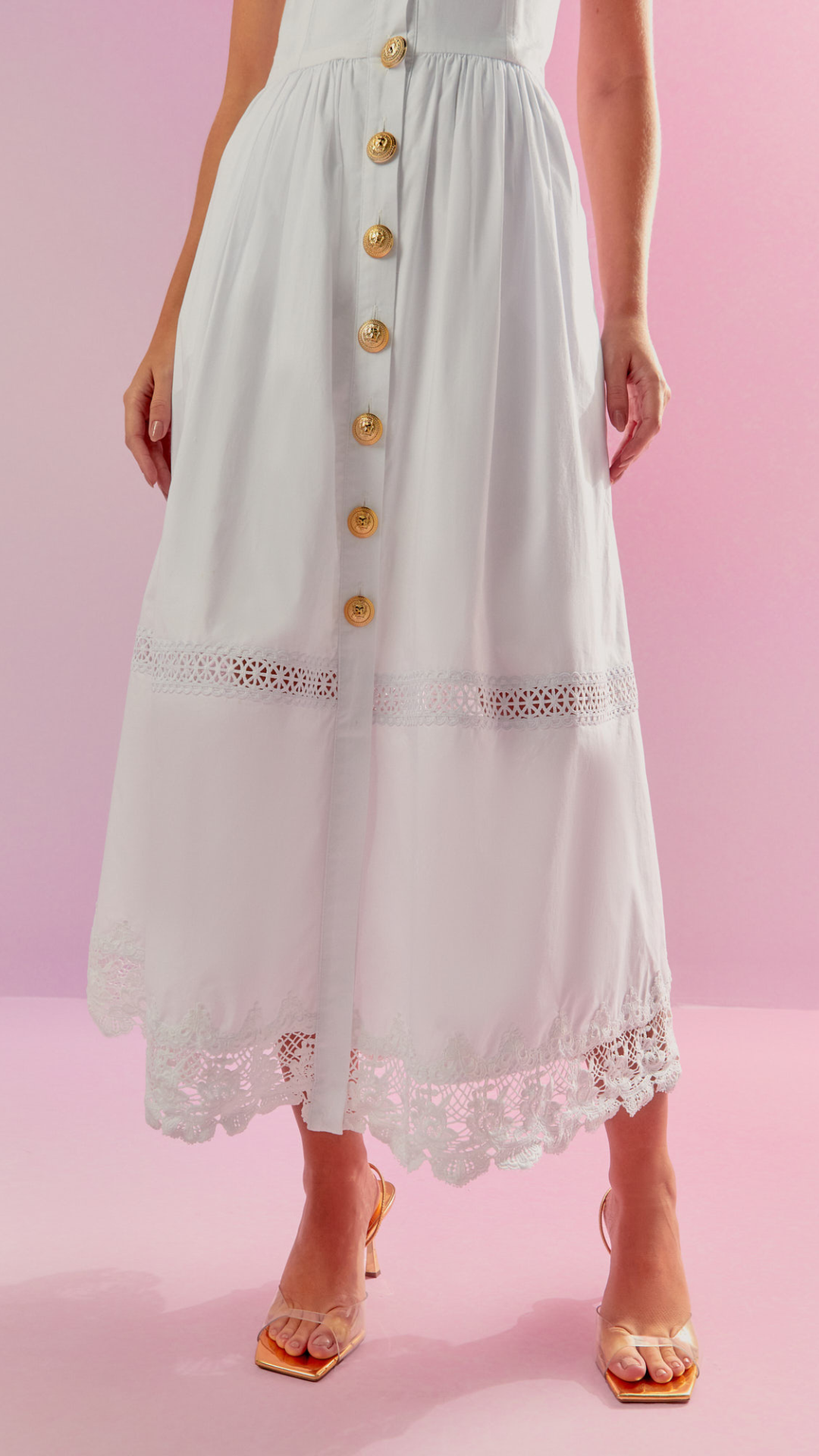 Vestido Tricoline Rendas e Barra Off White