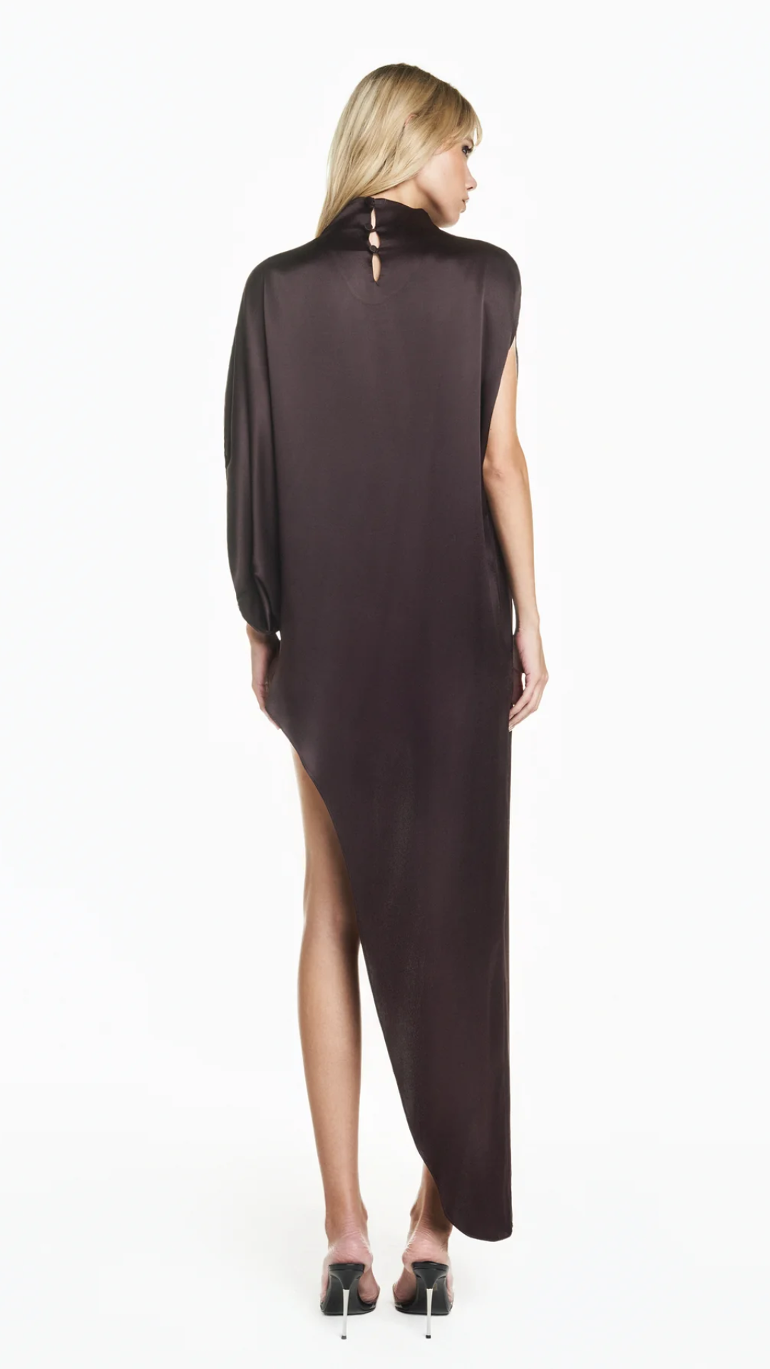 Blusa Kaftan Assimétrica Cetim Marrom
